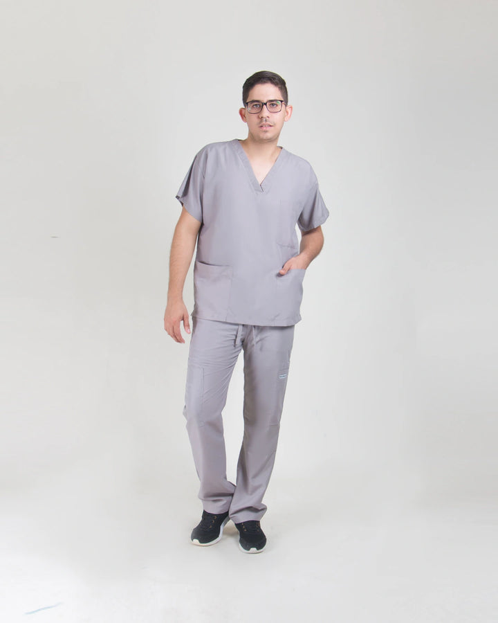 diseños de uniformes medicos para hombres color gris