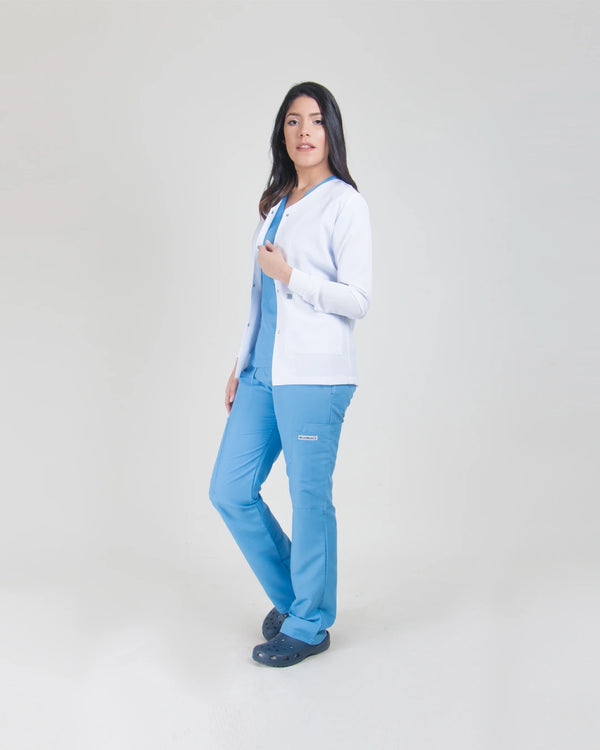 chaquetas medicas de mujer, batas medicas de mujer color blanco, bata media tipo chaqueta color blanco