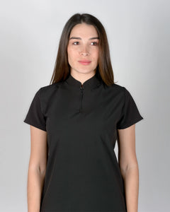 uniformes medicos modernos blusa modelo mao de mujer en tela antifluidos licrada color negro