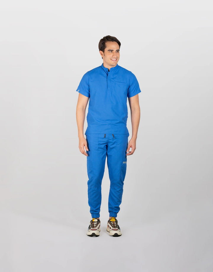 uniformes medicos hombre color azul rey modelo mao