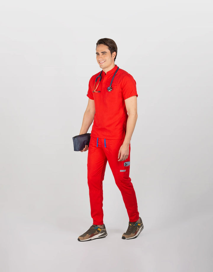 uniformes medicos hombre color rojo modelo mao