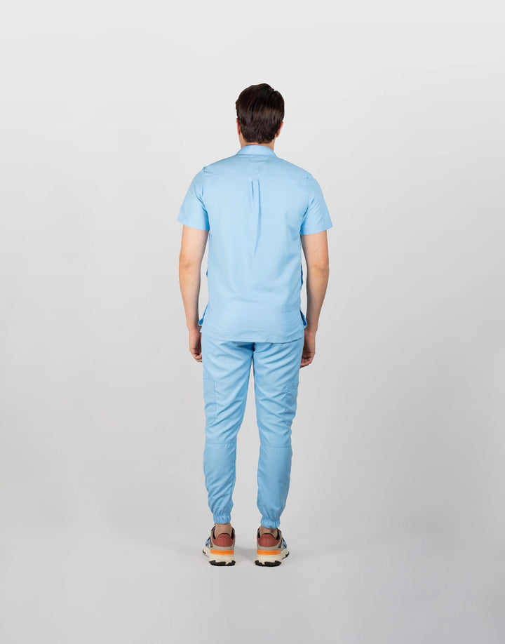 uniformes medicos hombre espalda color celeste modelo mao